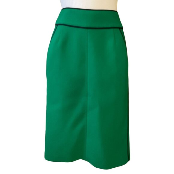 Hugo Boss Vosanna Green Pencil Skirt Navy Piping Details Pockets Back Zip Sz 2 - Picture 1 of 8